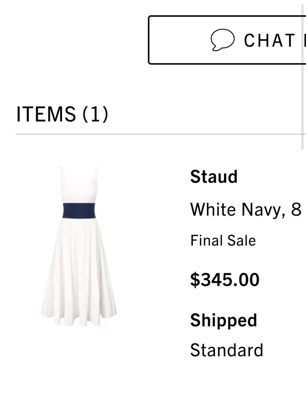 STAUD White Midi Dress with Navy Waistband